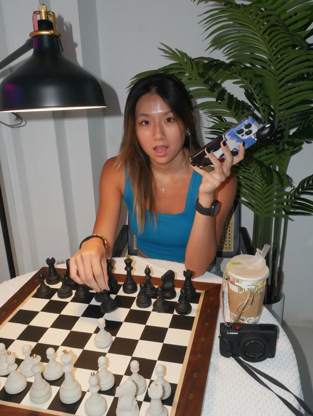 A player making a move during the first Checkmate and Chill event